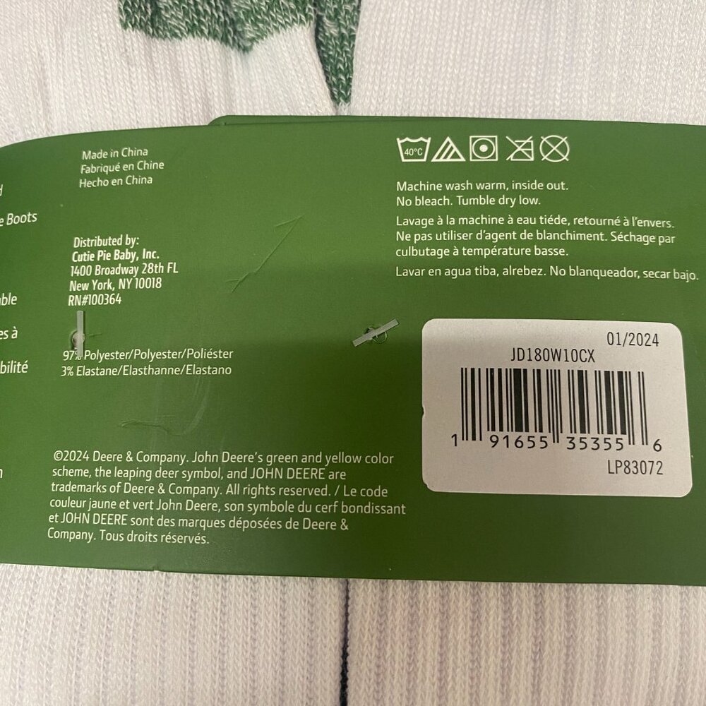 NWT John Deere Men’s White and Green Work Hiking Socks 6 Pairs Size 8-12 - Picture 3 of 4